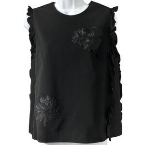 MEGM sleeveless embroidery ruffle black top Small